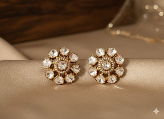 DAHLIA BY SEHAR ZAFAR - Kundan Flower Studs