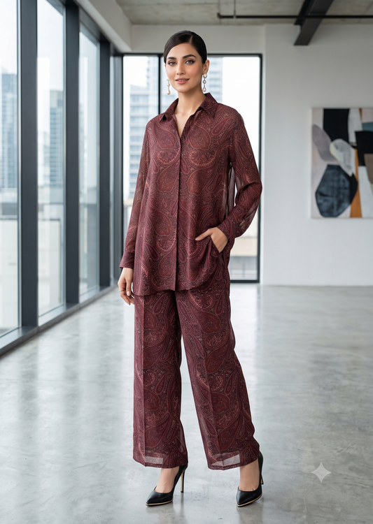 AMNA IQBAL - Maroon paisley