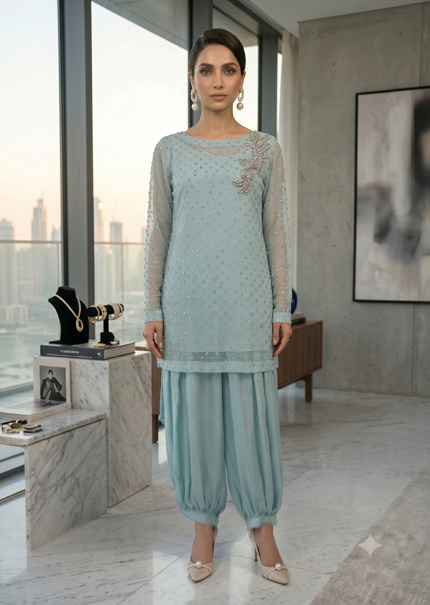 MARIA RAO-Sky blue multi stones