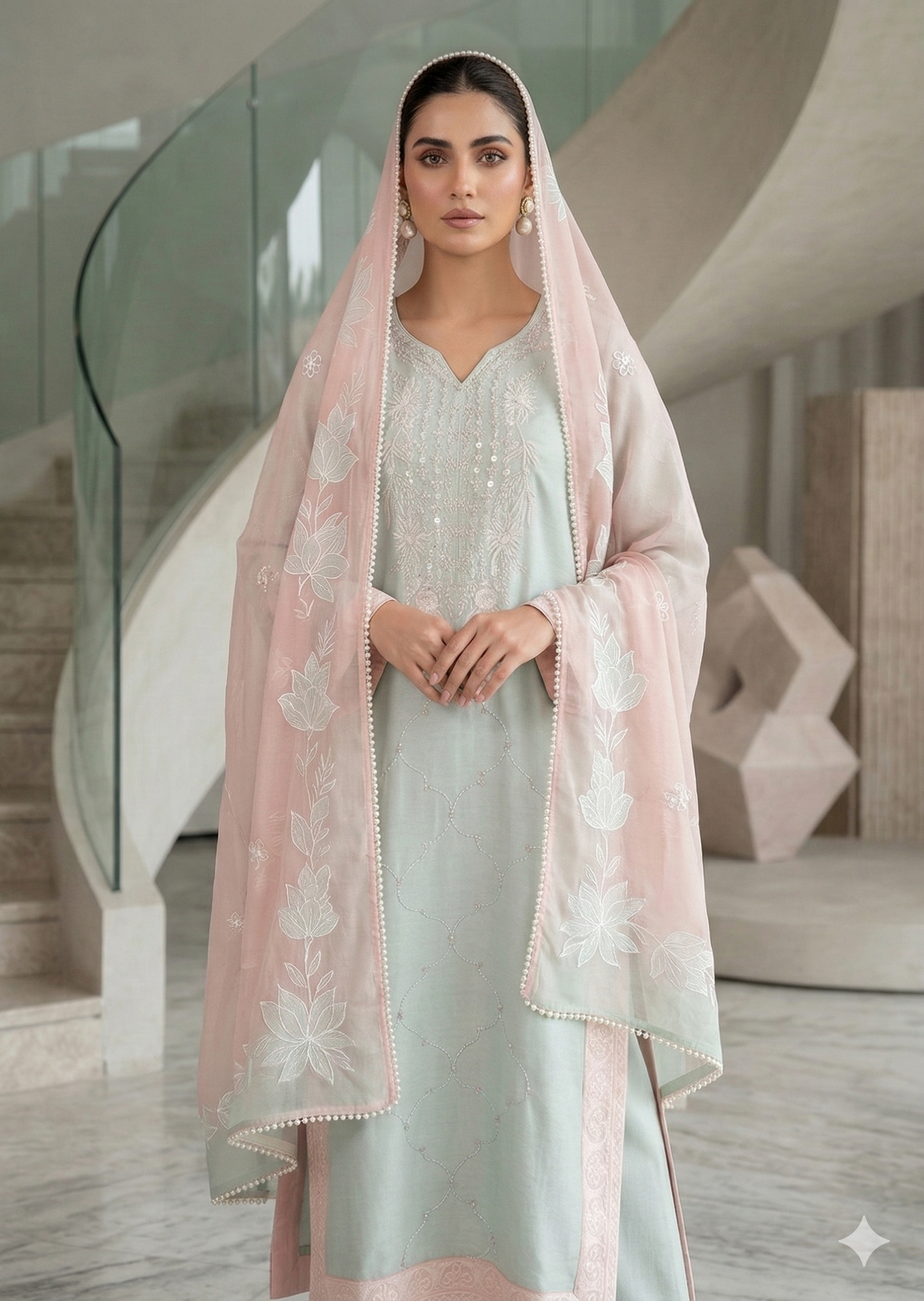 FARAH ZUBAIR -Mint & Rose Petal Ensemble
