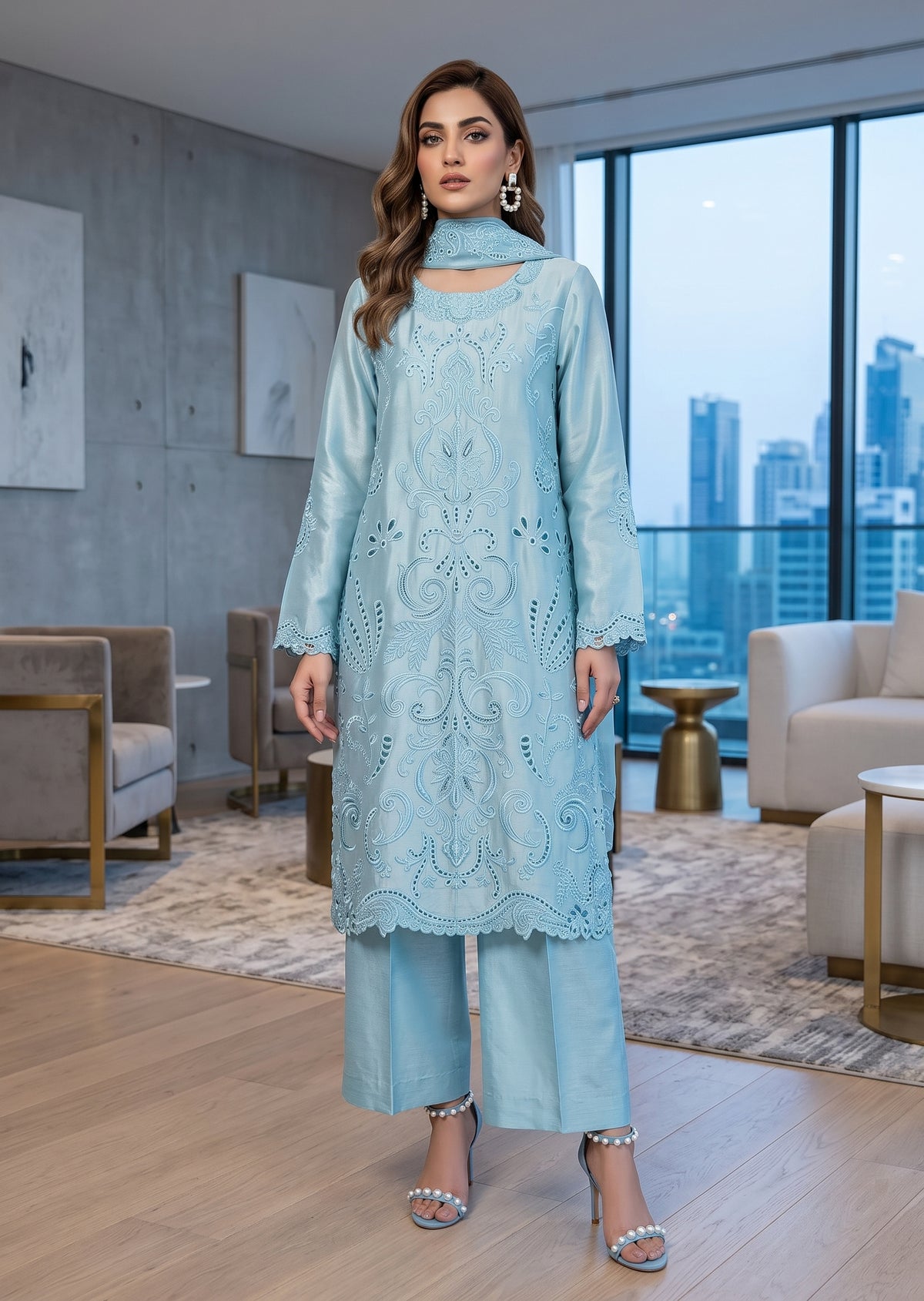 ASHJAIN SAFWAN - Cutwork sky blue