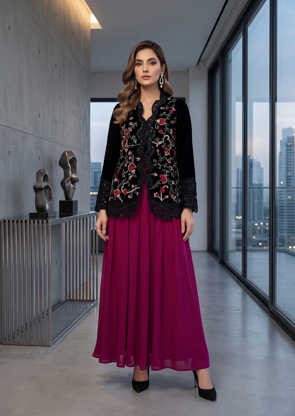 FARAH ZUBAIR - Black emb jacket