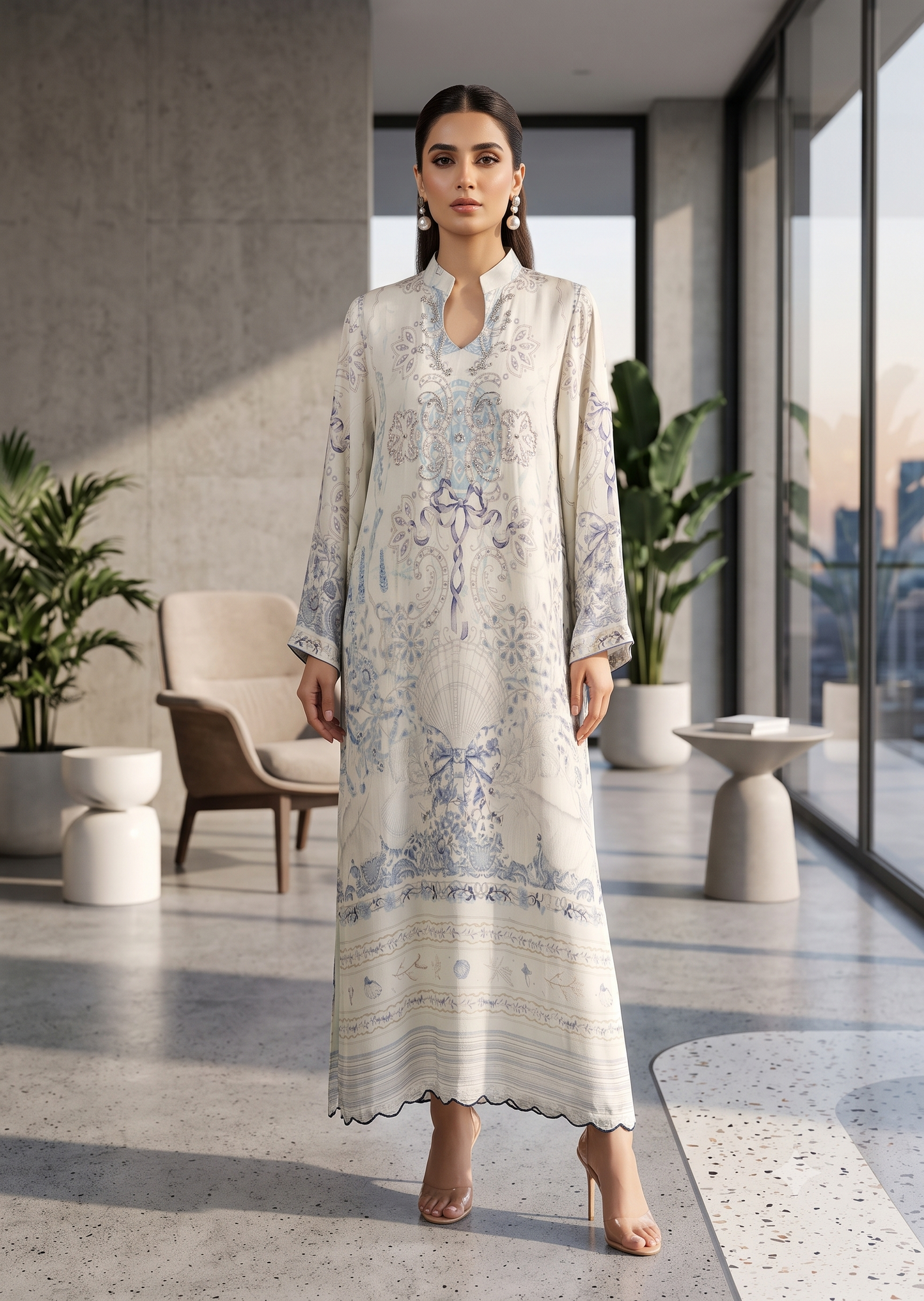 FARAH ZUBAIR -Silk emb  Kaftan
