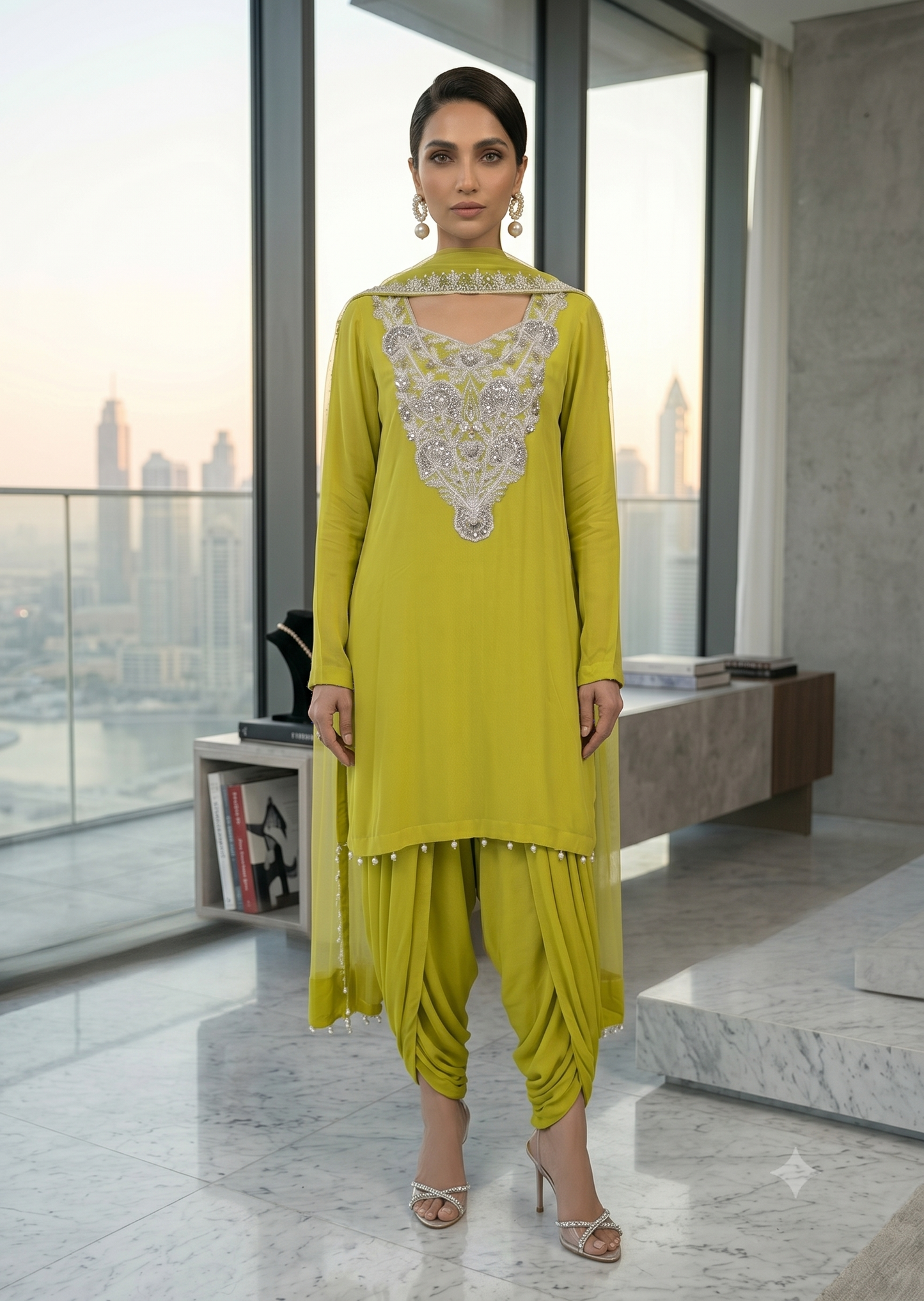 MARIA RAO - Yellow green stone neckline
