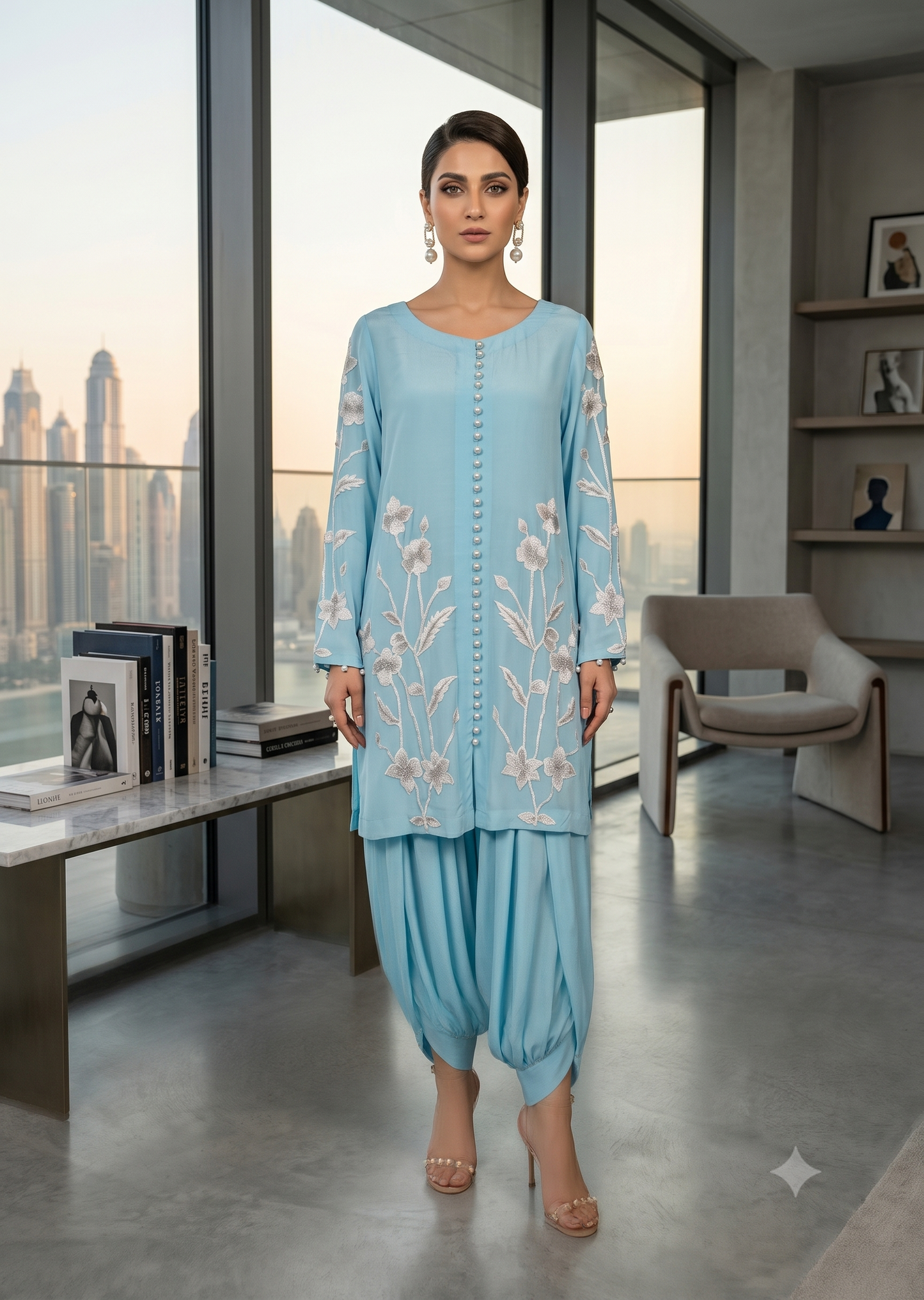 MARIA RAO - Sky blue daman work