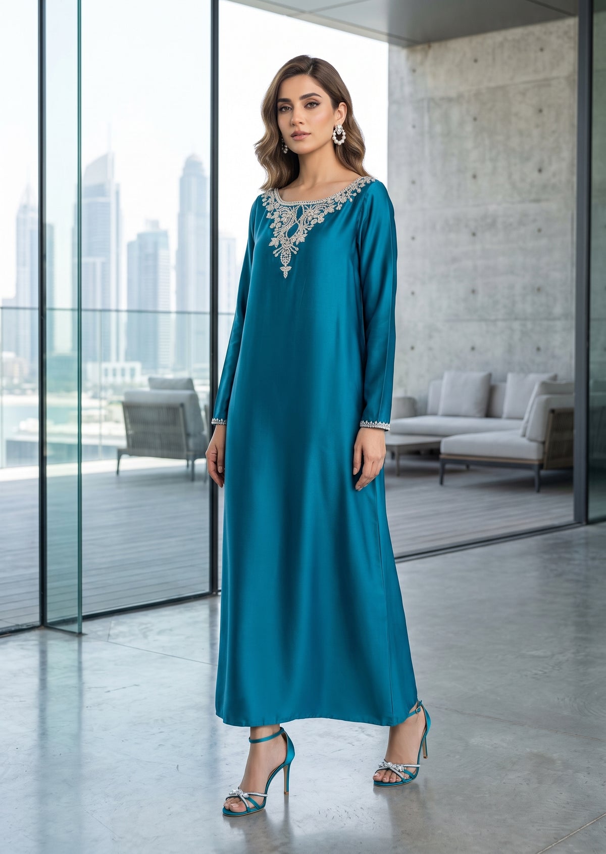 ASHJAIN SAFWAN- Long kaftan  hand  emb