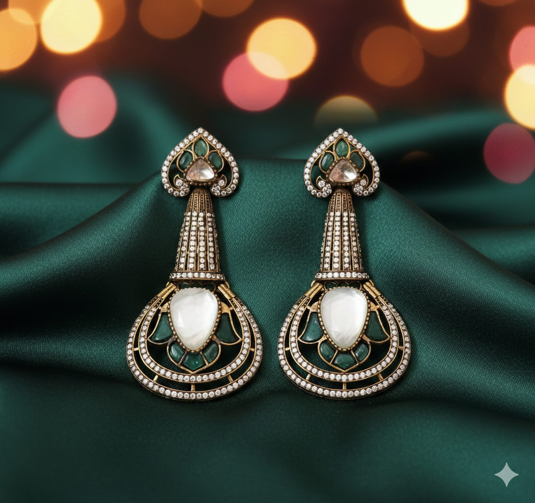 DAHLIA BY SEHAR ZAFAR - Green Kundan with MOP