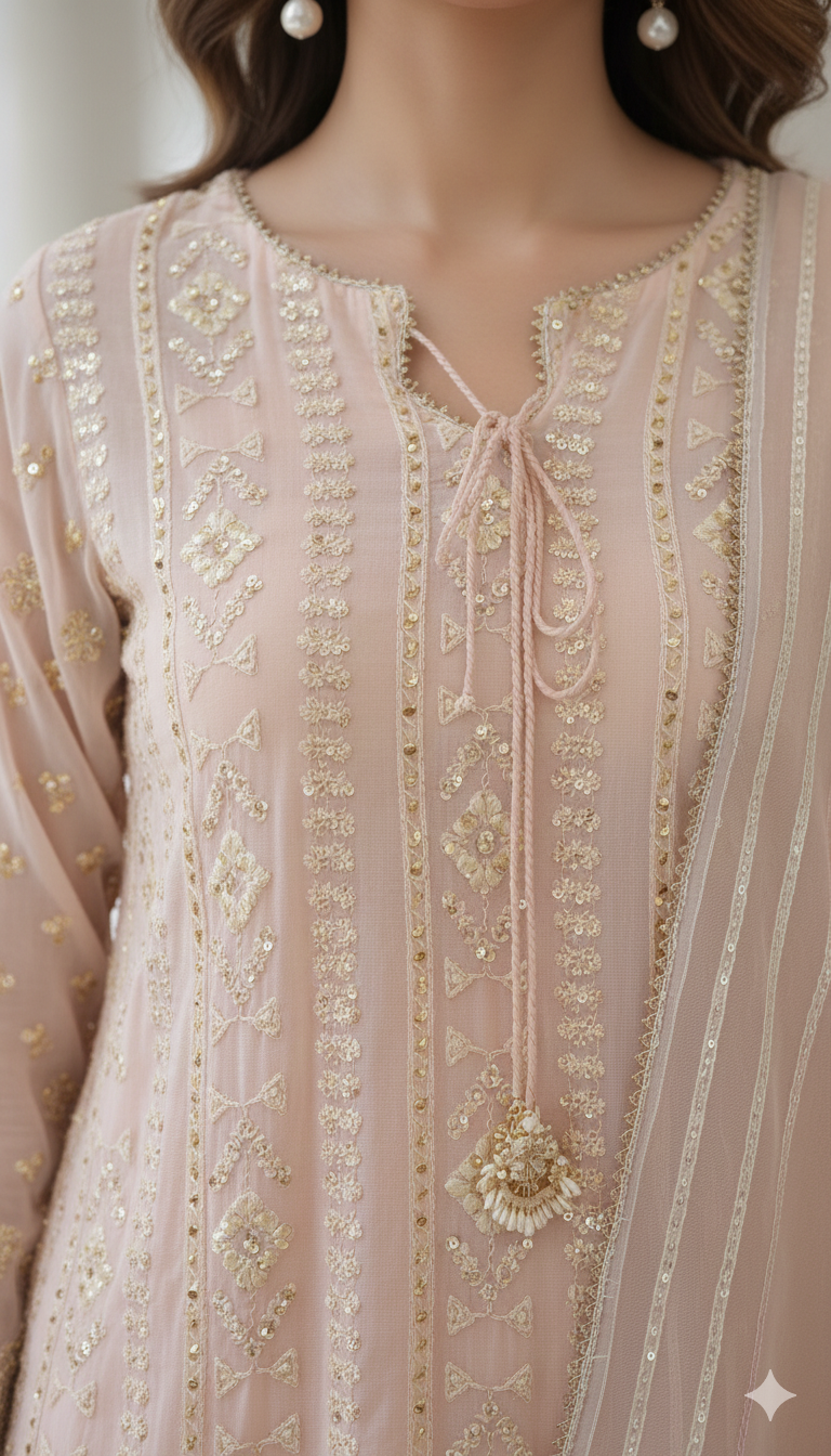 ERAM SHEIKH - Light pink chiffonsuit