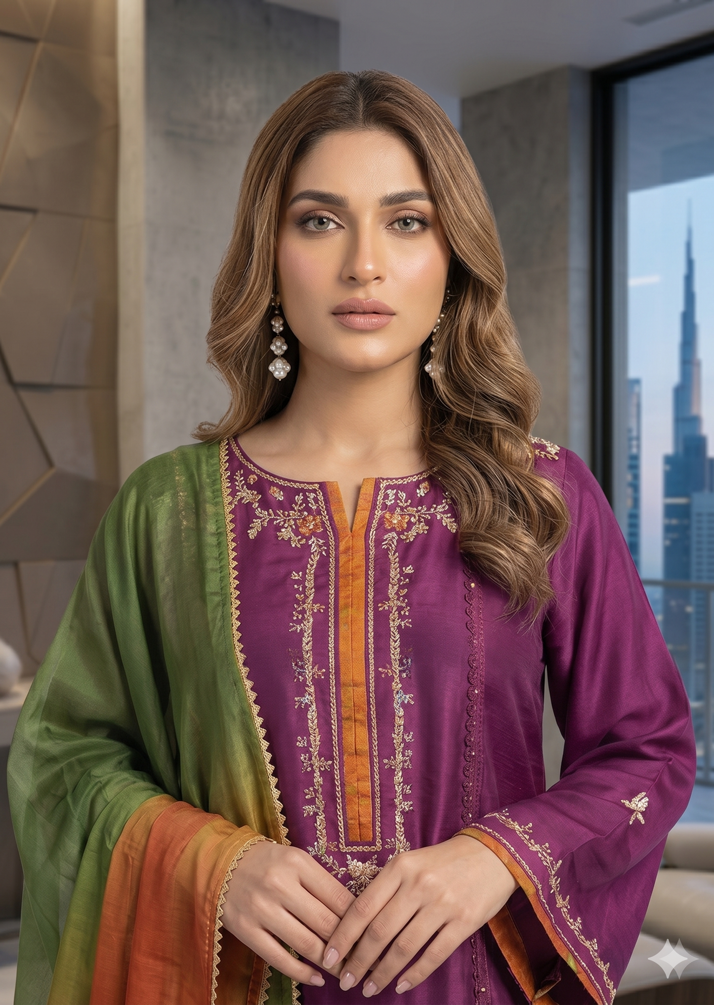 FARAH ZUBAIR - Magenta Rawsilk
