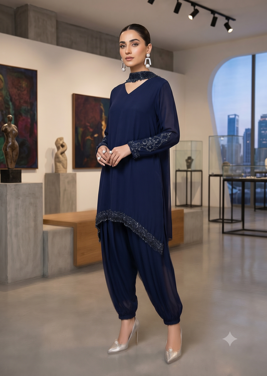 MARIA RAO  - Navy blue cut cutdana
