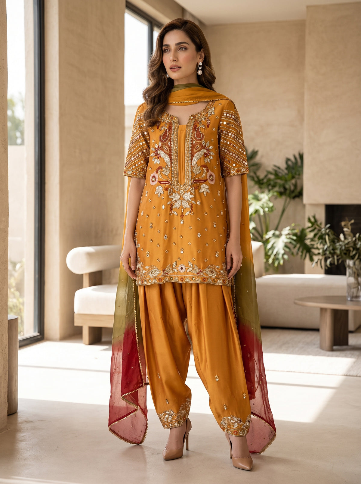 HUMAYUN ALAMGIR ( WOMENSWEAR )-Rust shalwar suit