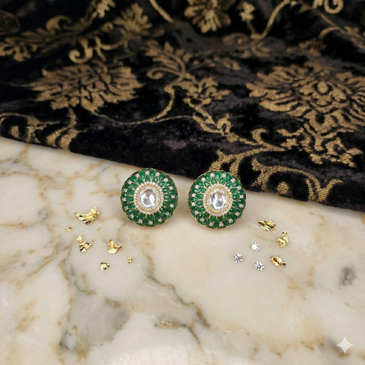 DAHLIA BY SEHAR ZAFAR -  Round Green and Kundan Earrings