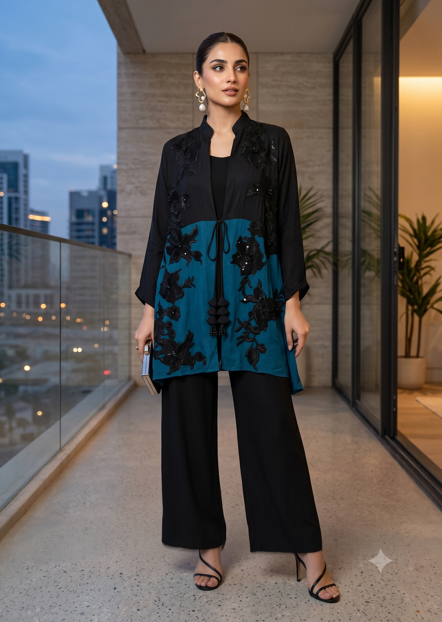 MARIA RAO - Black poncho cape