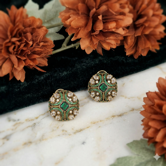 DAHLIA BY SEHAR ZAFAR -  Small Green Stone Round Earrings