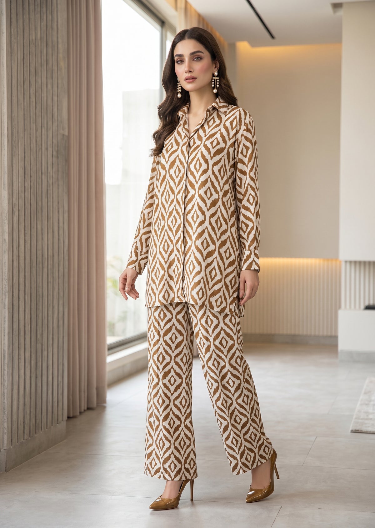 AMNA IQBAL- Creme mustard silk coord set