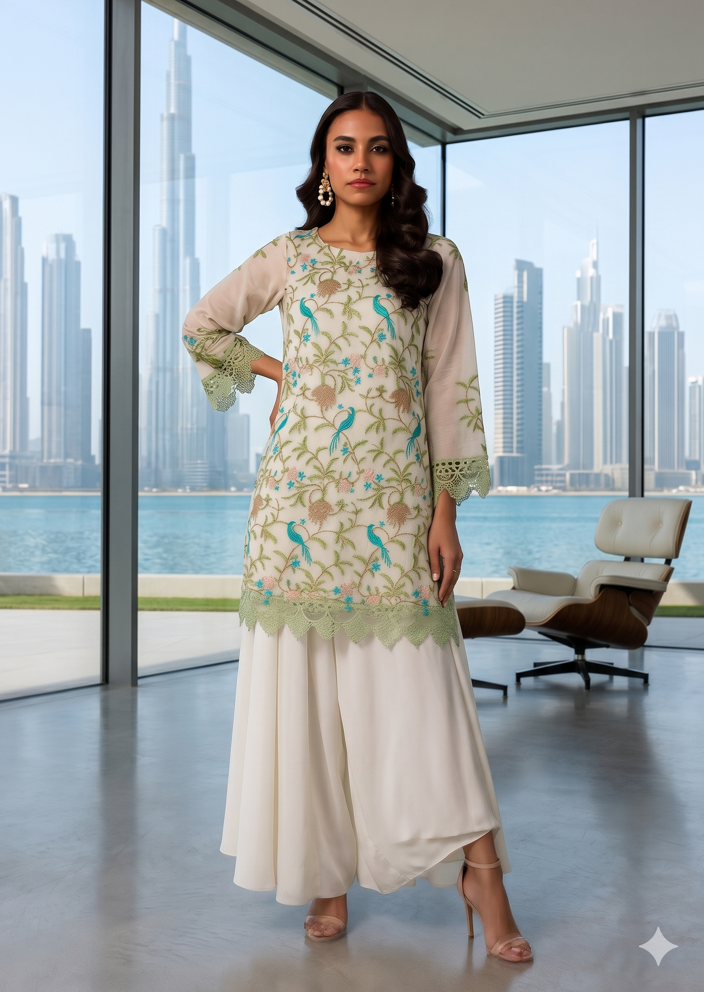 ASHJAIN SAFWAN - Off-White Bird (Farshi Shalwar)