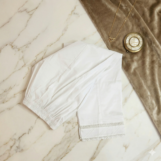 SABEEN MANEKIA - White - Cotton Pants with Lace