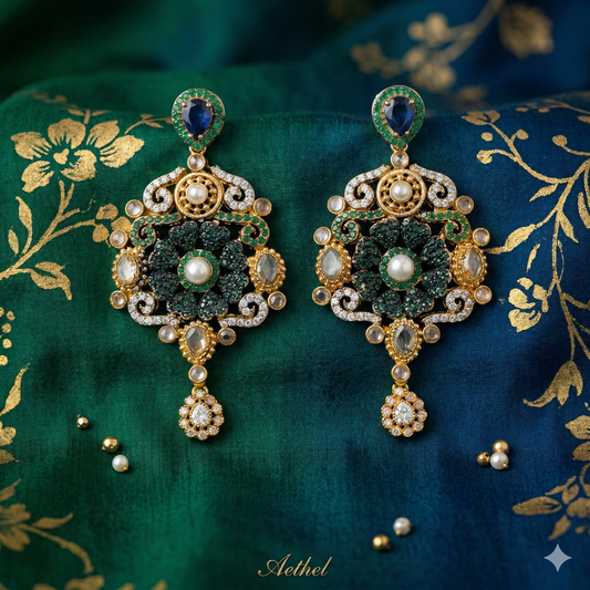 ZAHEEN KAMRAN -  Big Green Earrings With Pearl