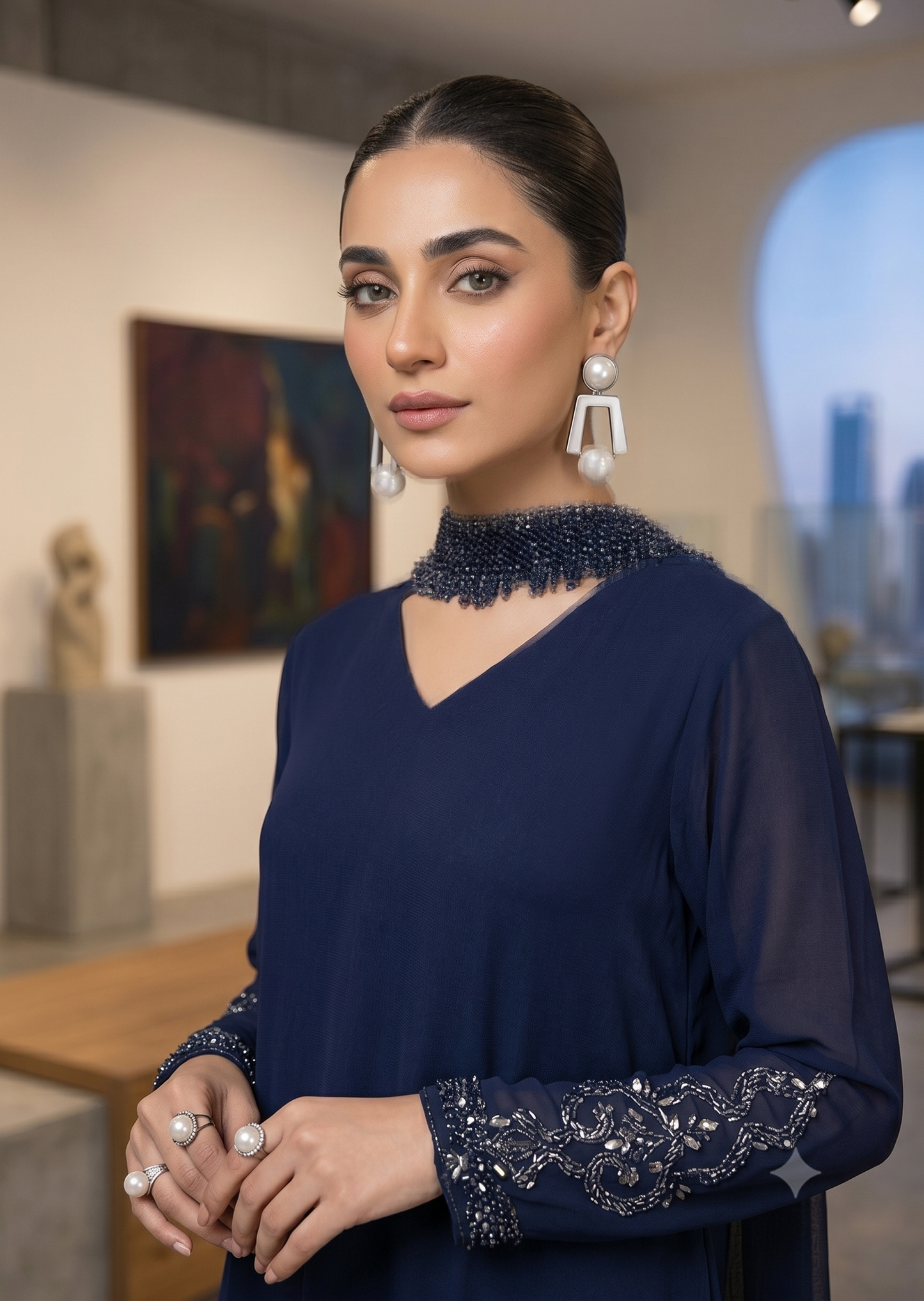 MARIA RAO  - Navy blue cut cutdana