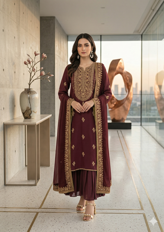 SABEEN ABBAS -  Maroon Dress long