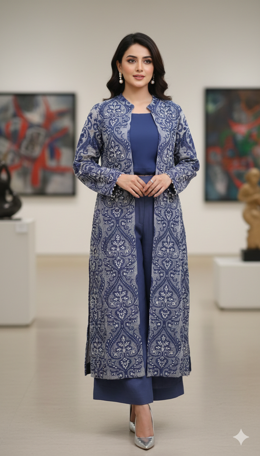 ERAM SHEIKH-Navy blue cape suit