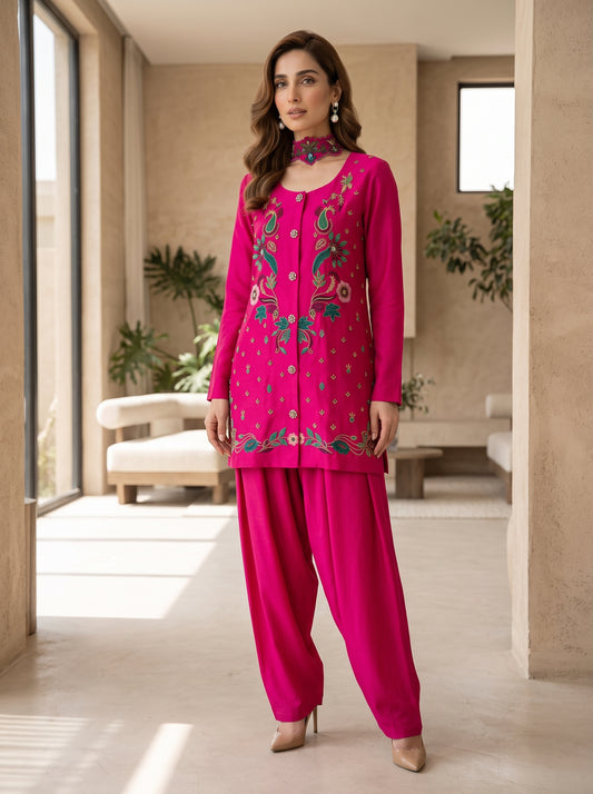 HUMAYUN ALAMGIR ( WOMENSWEAR )-Hot pink short  kameez