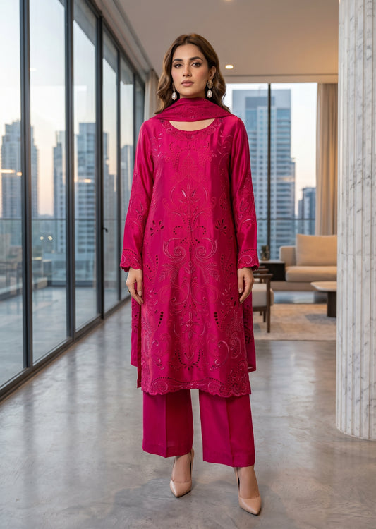 ASHJAIN SAFWAN- Cutwork shocking pink