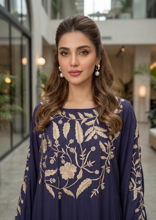 MARIA RAO - Blue and beige emb