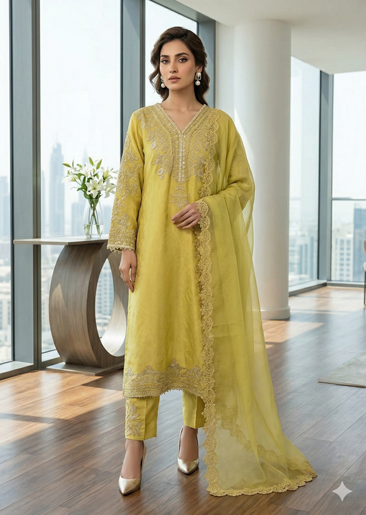 THREADS AND MOTIFS - Yellow with Silver Emb