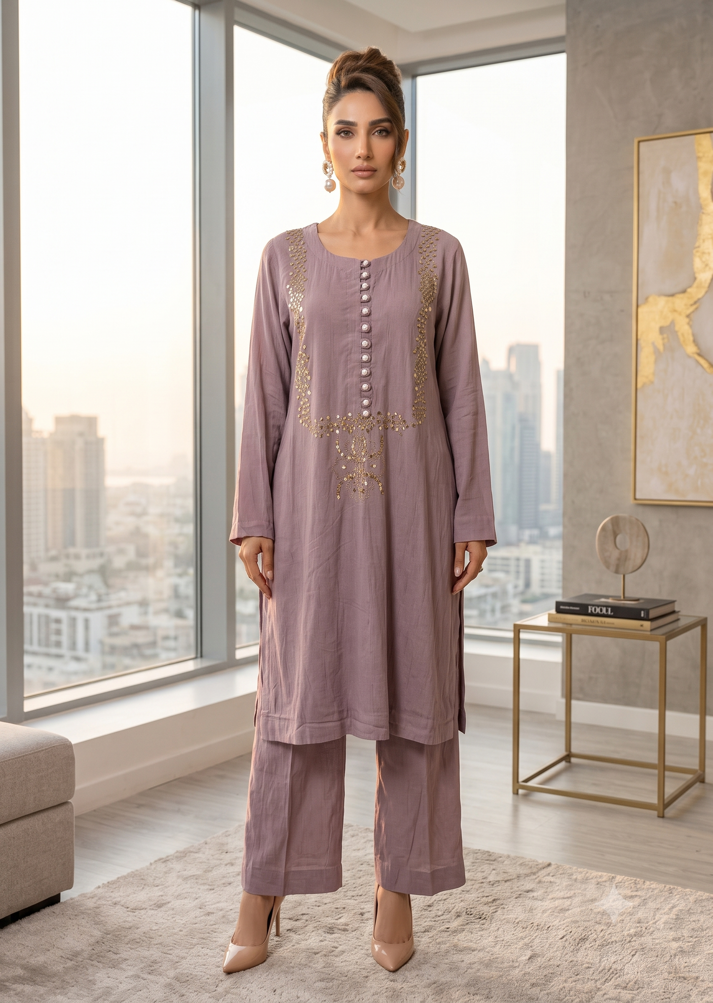 ASHJAIN SAFWAN -Lavender kamdani work 2 pc
