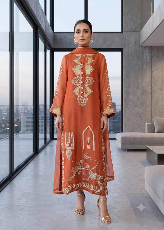 FARAH ZUBAIR - Orange Organza