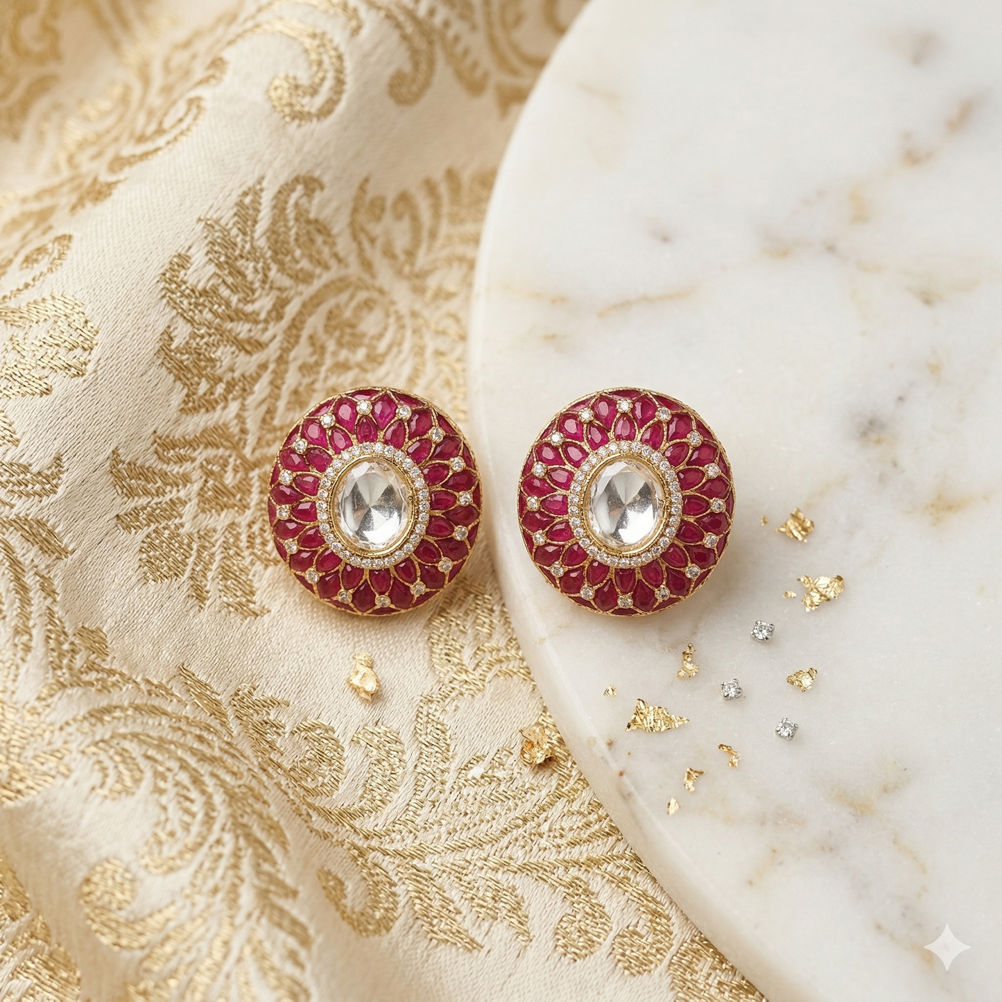 DAHLIA BY SEHAR ZAFAR - Round Rubylite and Kundan Earrings