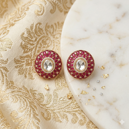 DAHLIA BY SEHAR ZAFAR - Round Rubylite and Kundan Earrings