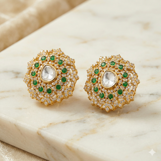 ZAHEEN KAMRAN - Green Mughal Blossom Studs