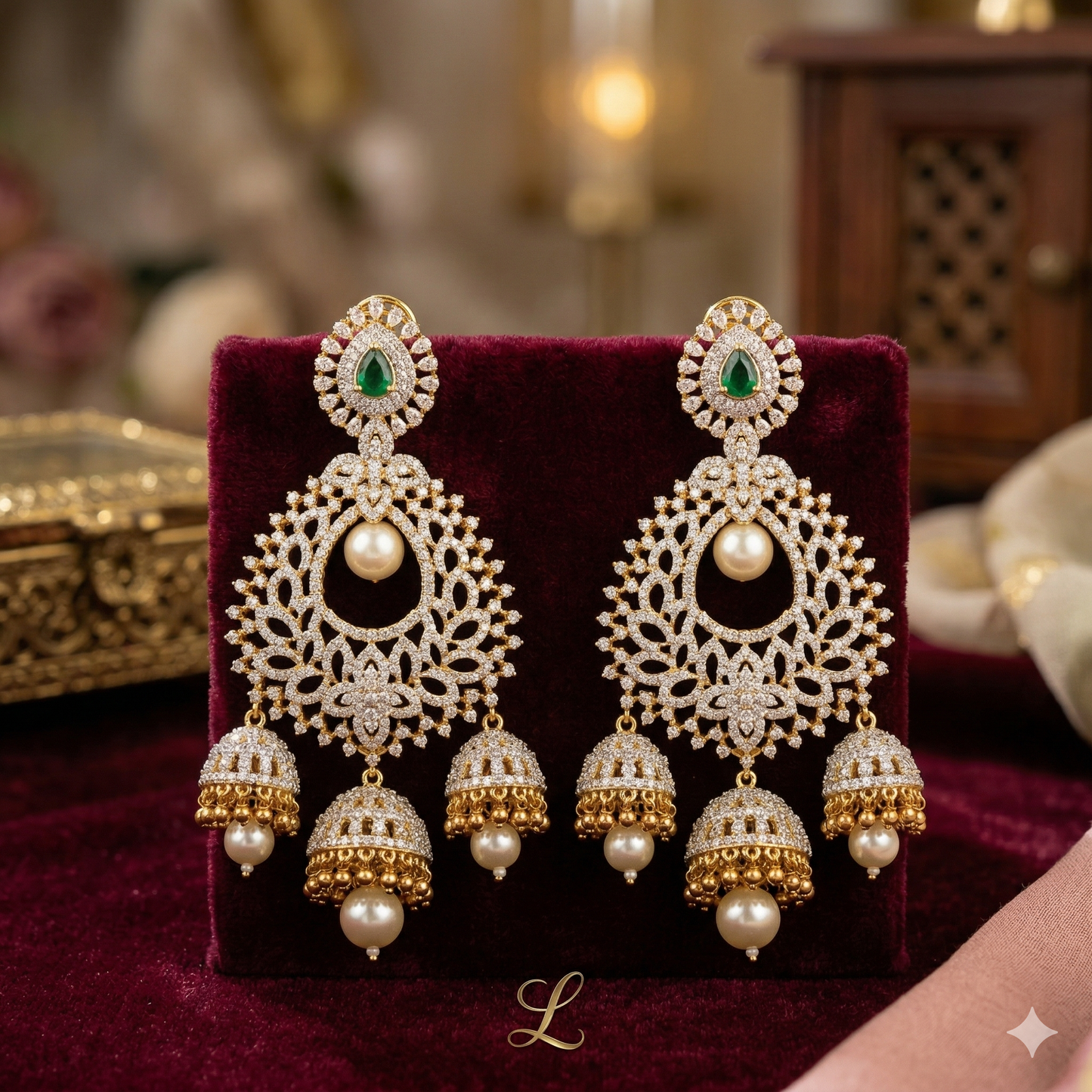 DAHLIA BY SEHAR ZAFAR - Green Chaandbali Jhumka