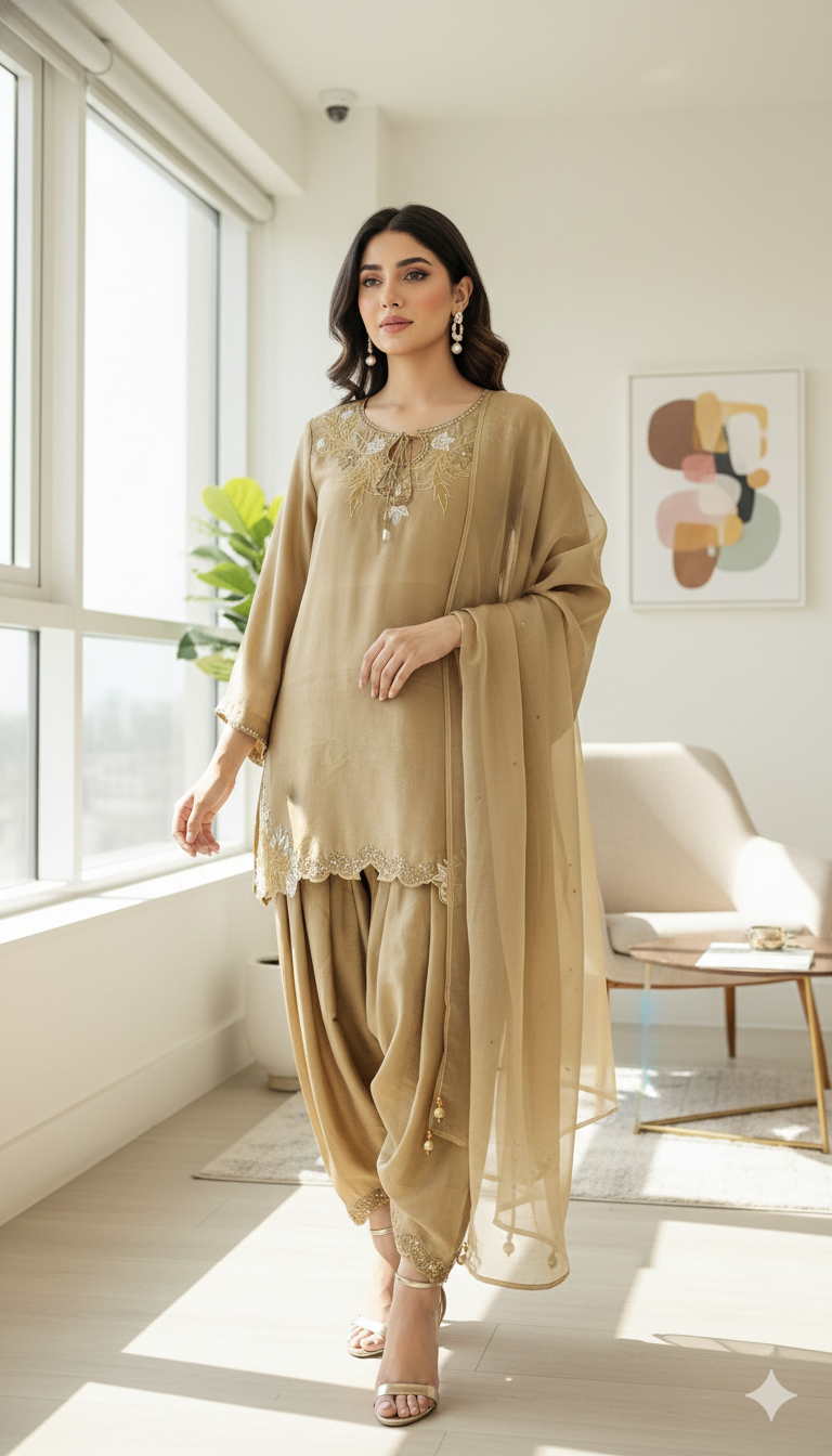 AMNA IQBAL - Olive Green Farshi