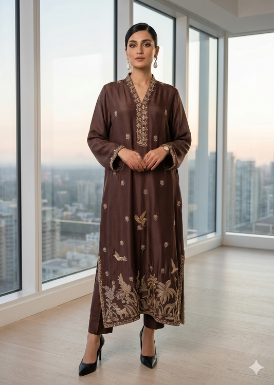WAJEEHA ANSARI - 2 Piece Pure silk hand and Zardozi set