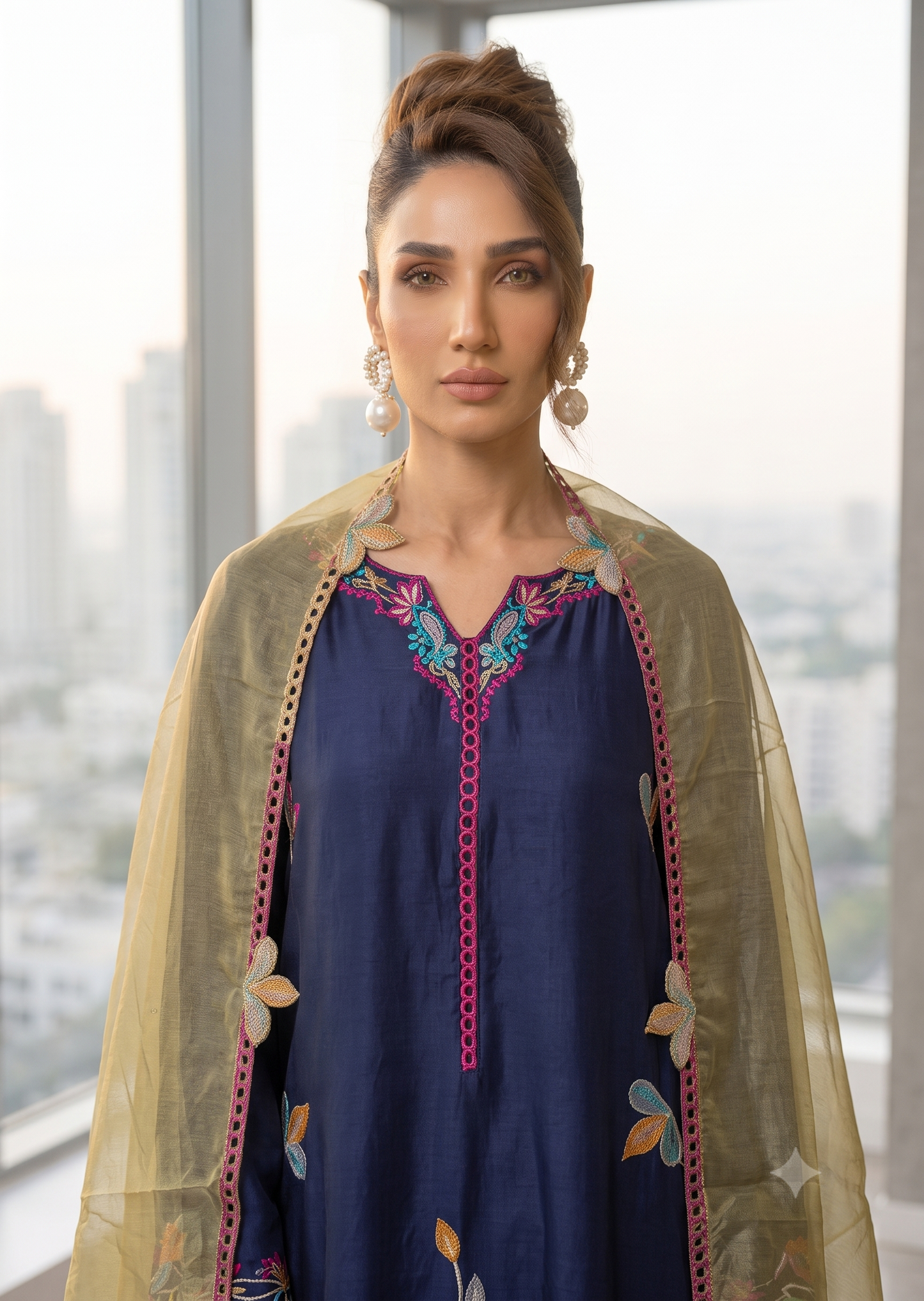 ASHJAIN SAFWAN -Navy  blue 3pc
