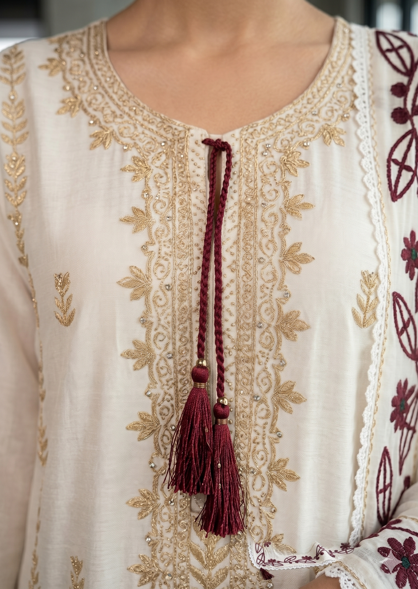 WAJEEHA ANSARI-  4 Piece set  emb  shirt