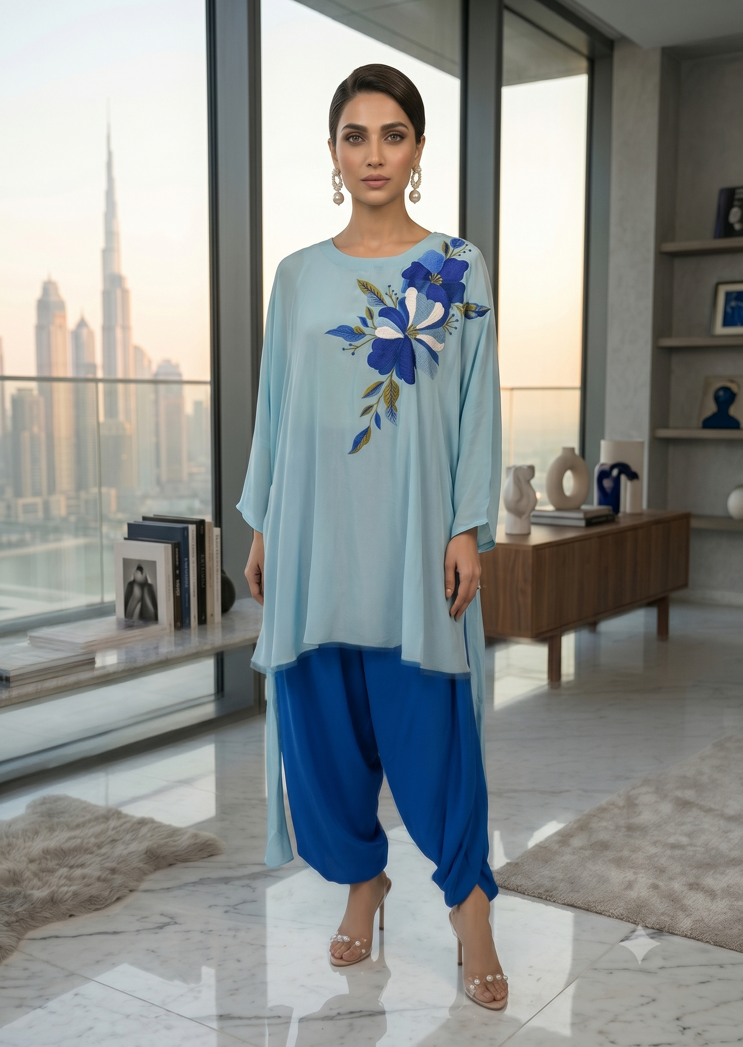 MARIA RAO - Sky blue poncho