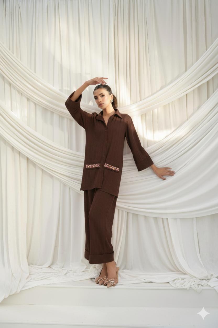 AMNA IQBAL - Dark Brown Stretch