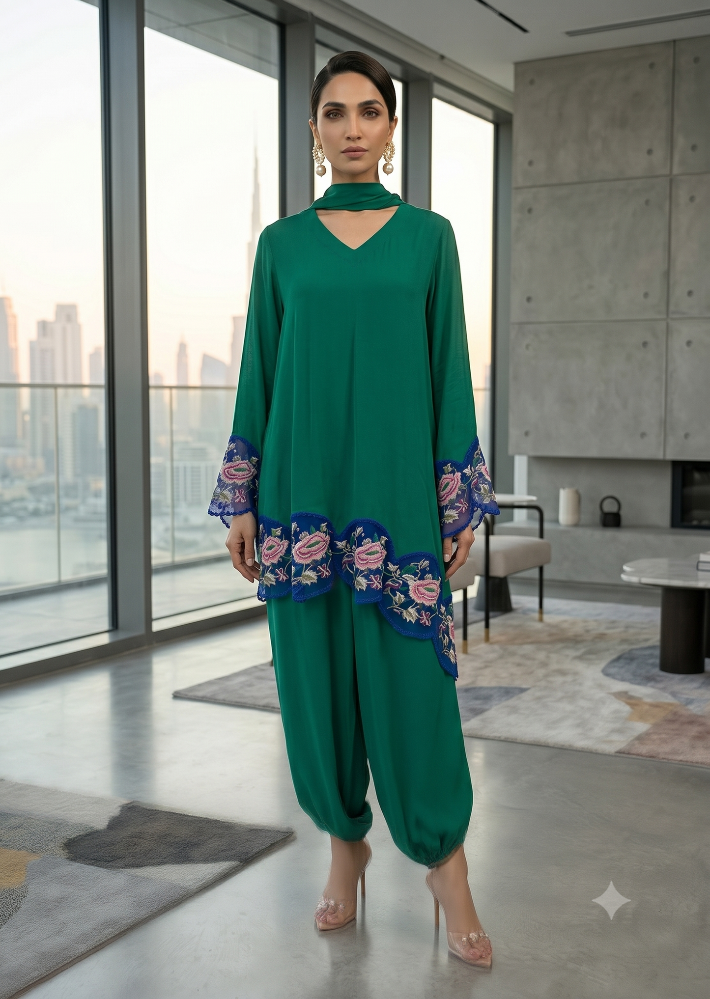 MARIA RAO - Green and blue emb