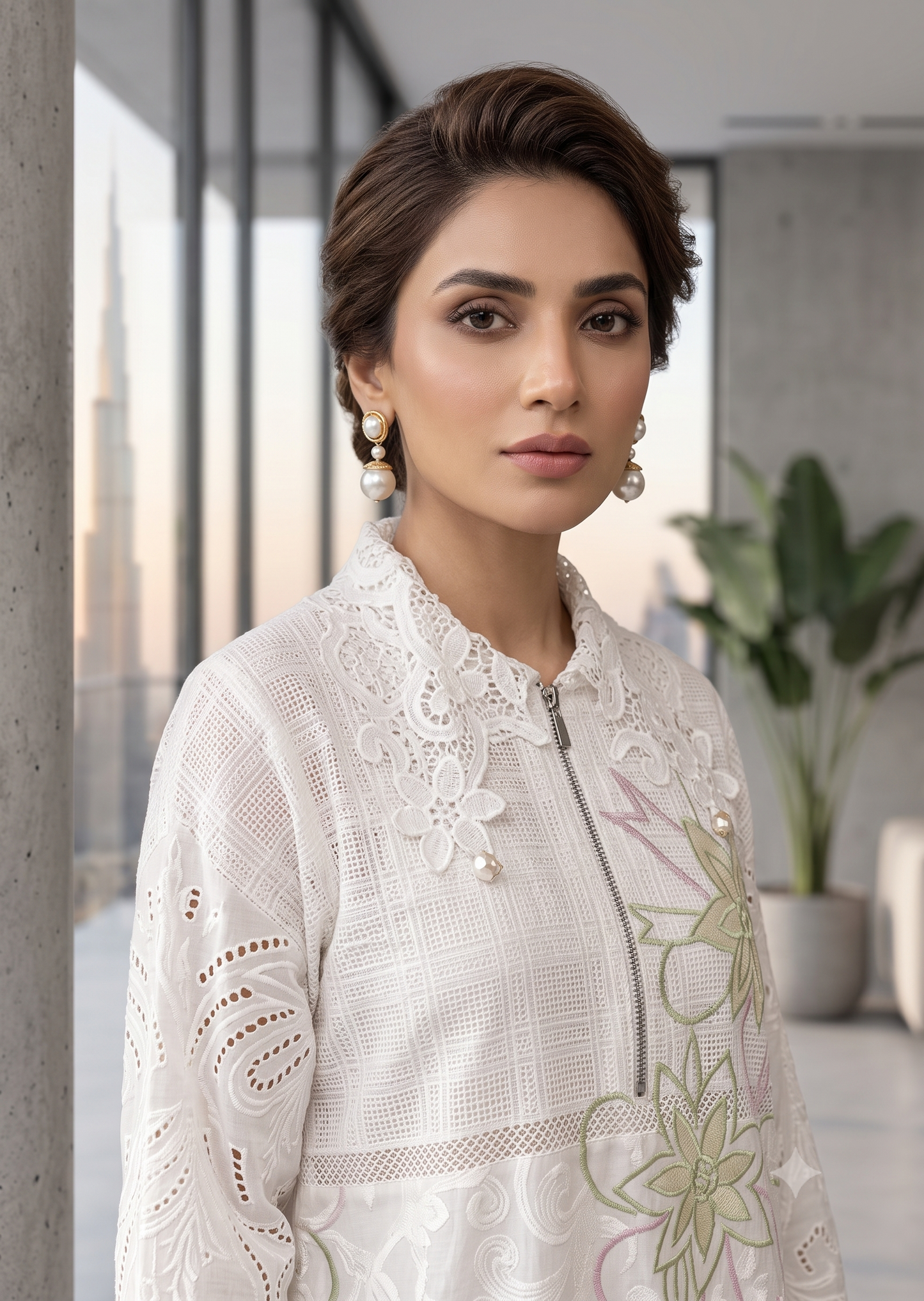 FARAH ZUBAIR- White  emb top only