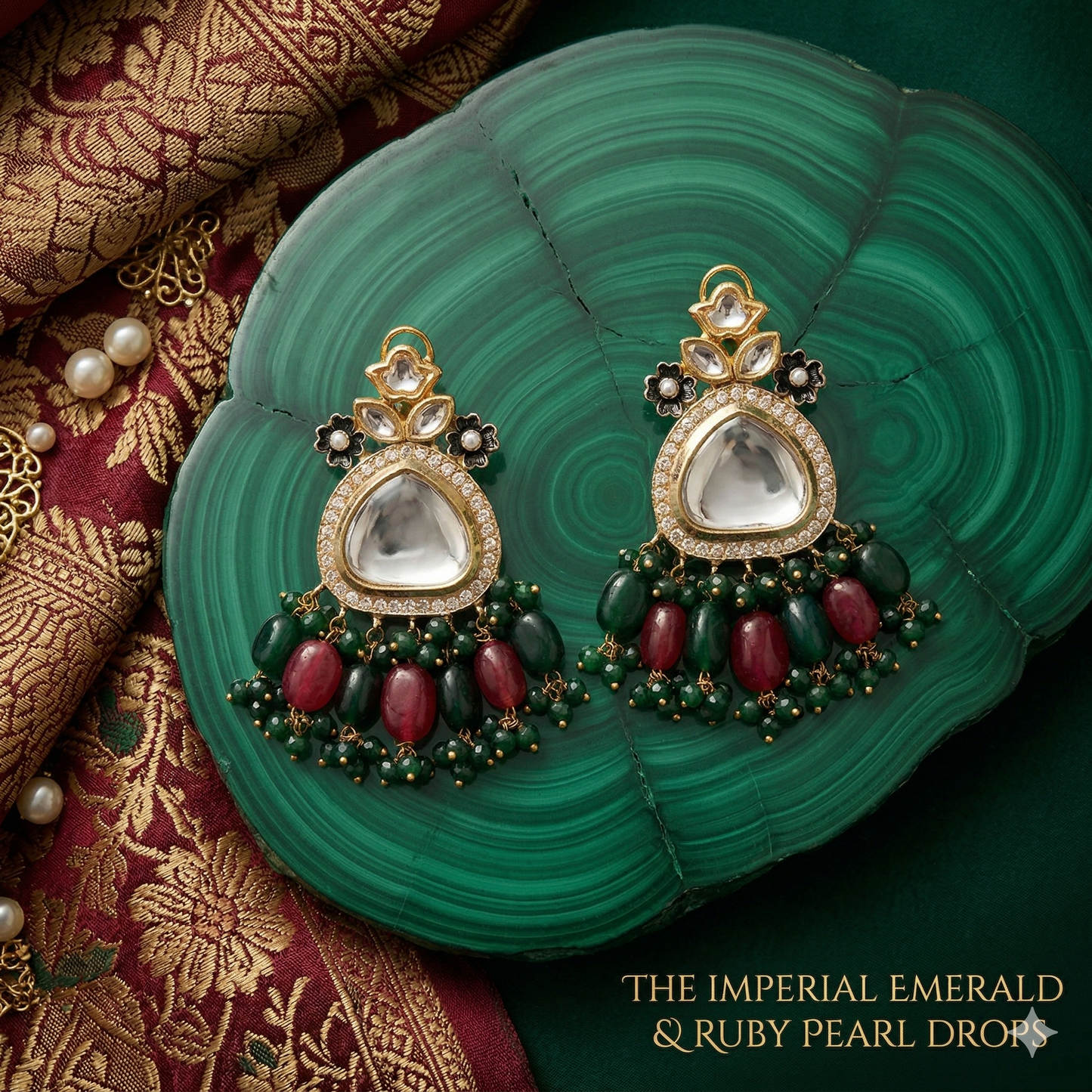 ZAHEEN KAMRAN - The Imperial Emerald & Ruby Pearl Drops