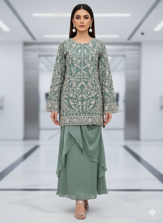 SAMMY K - Aqua blue full embroidered