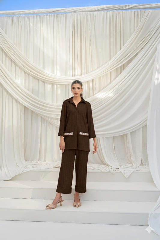 AMNA IQBAL - Dark Brown Stretch