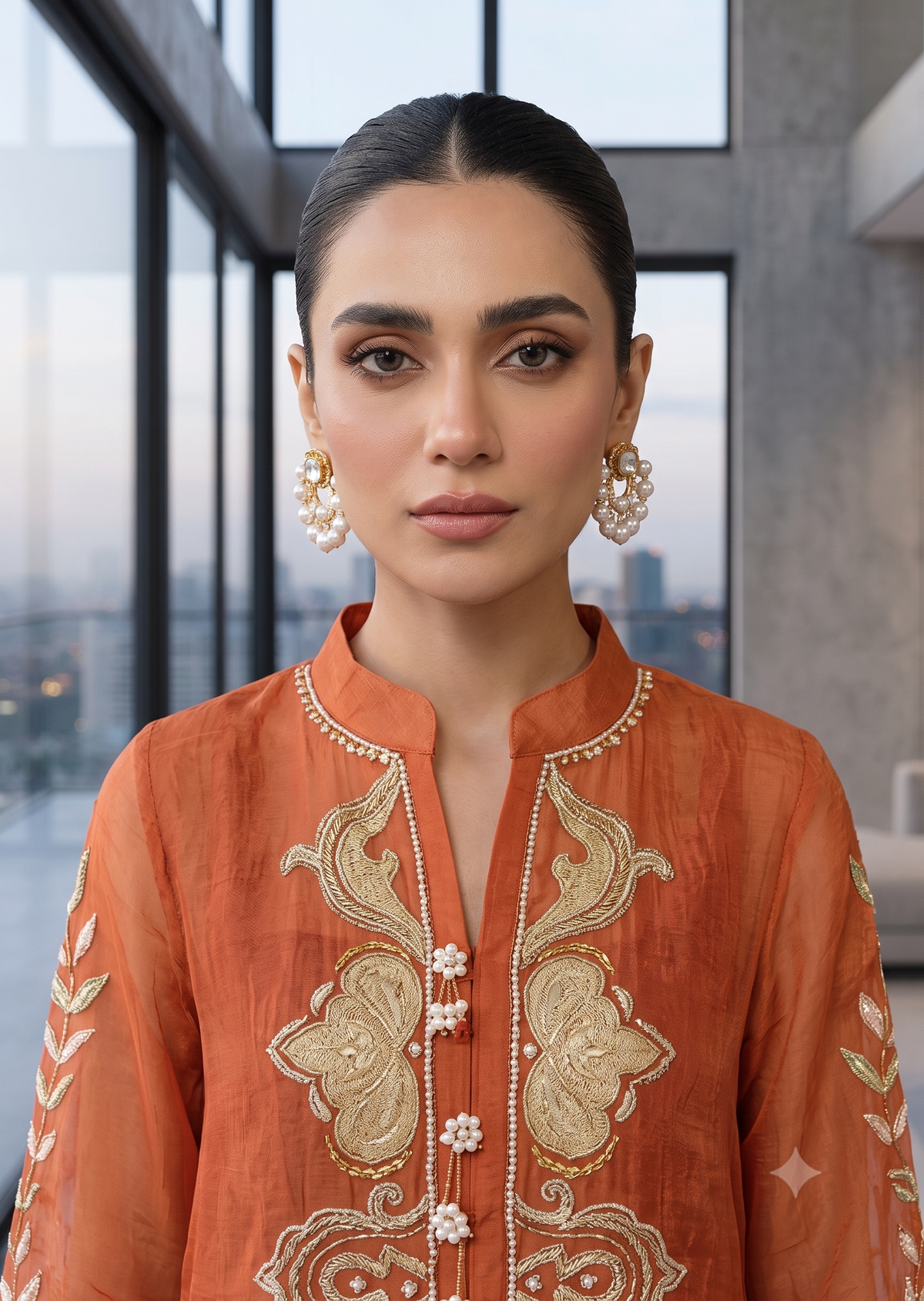 FARAH ZUBAIR - Orange Organza