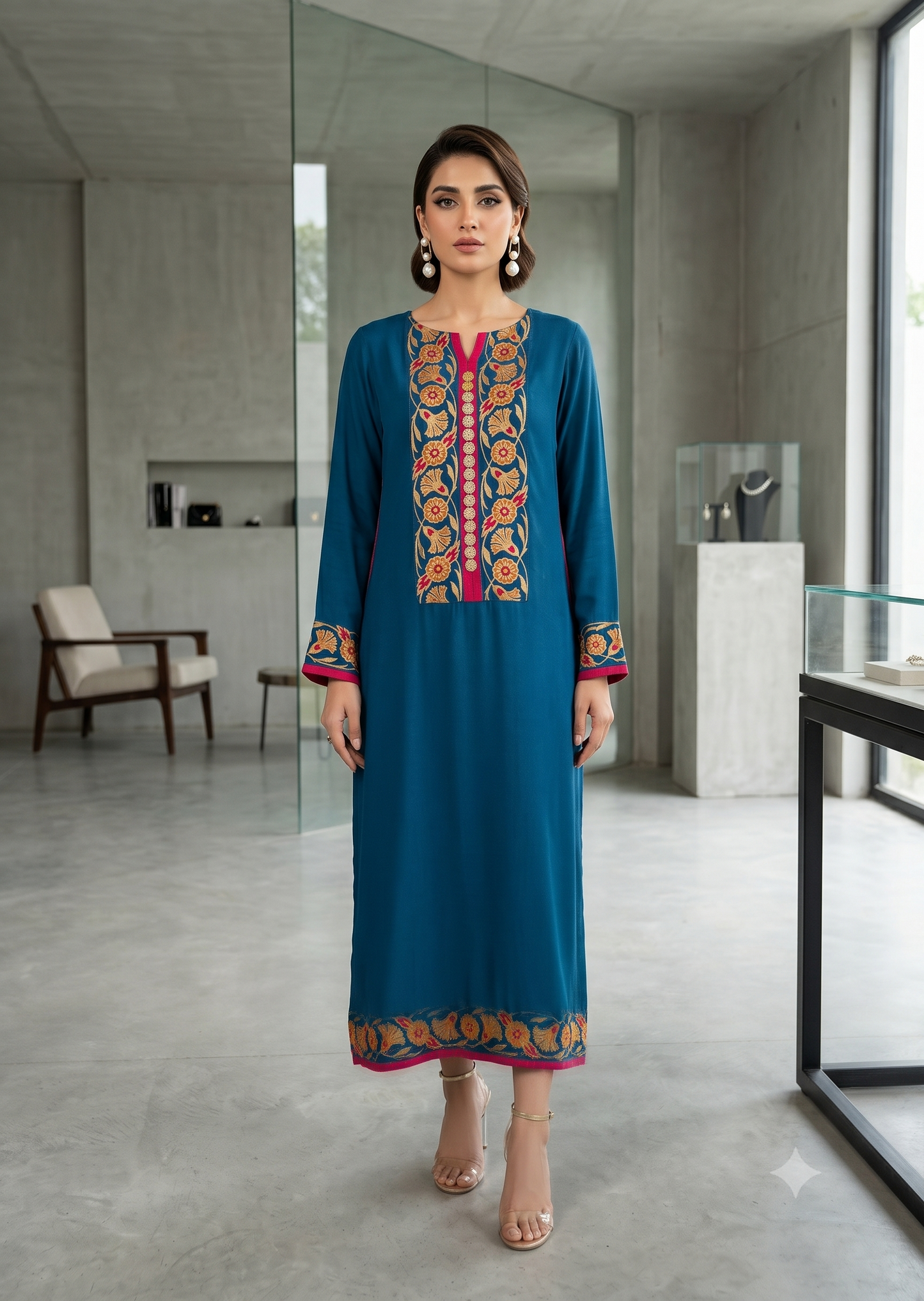 MARIA RAO -Teal blue golden button