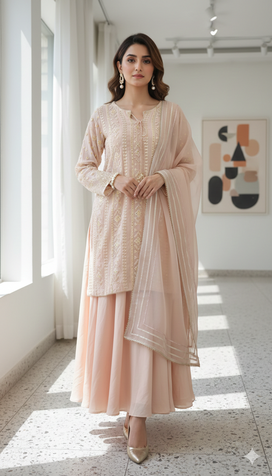 ERAM SHEIKH - Light pink chiffonsuit