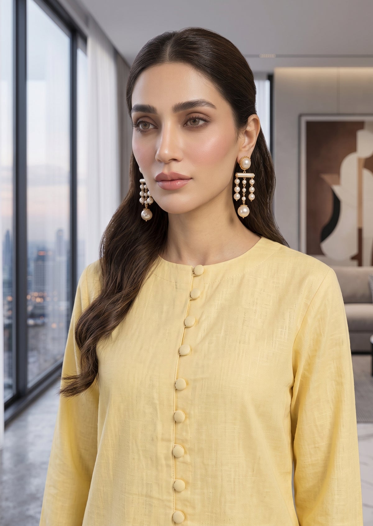 AMNA IQBAL-Yellow linen set